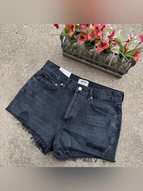 NWT Agolde Black High Rise Distressed Jean Shorts Size 27